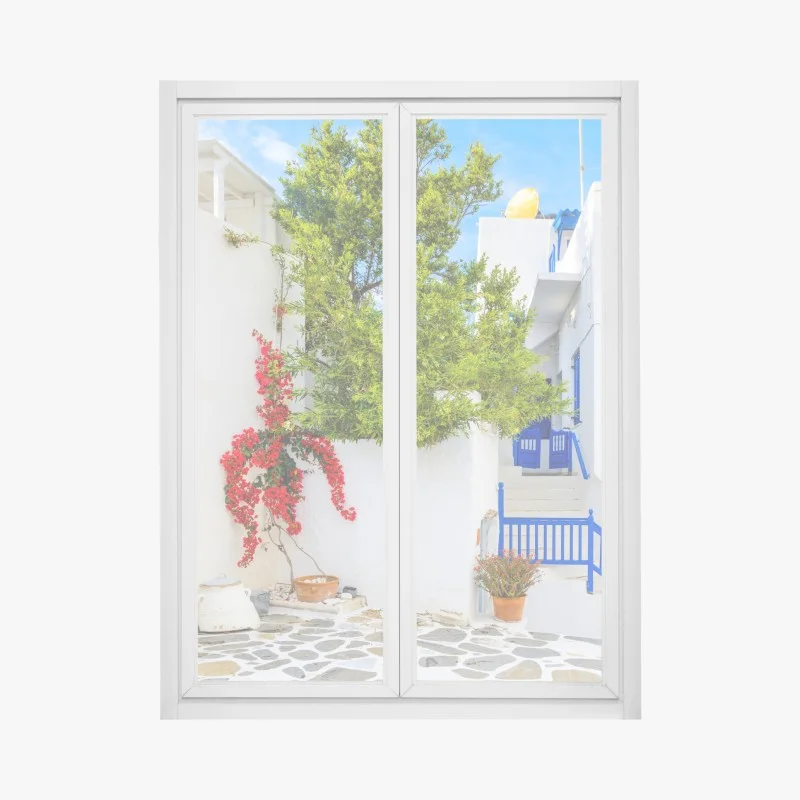 Pegatina para ventana rinconcito blanco y azul en Islas Griegas
