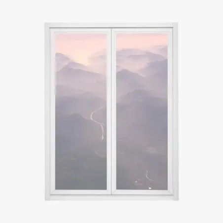 Pegatina para ventana paisaje aéreo de montañas y río al amanecer – Pixers®