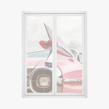 Pegatina para ventana icono retro: coche clásico rosa con aleta cromada – Pixers®