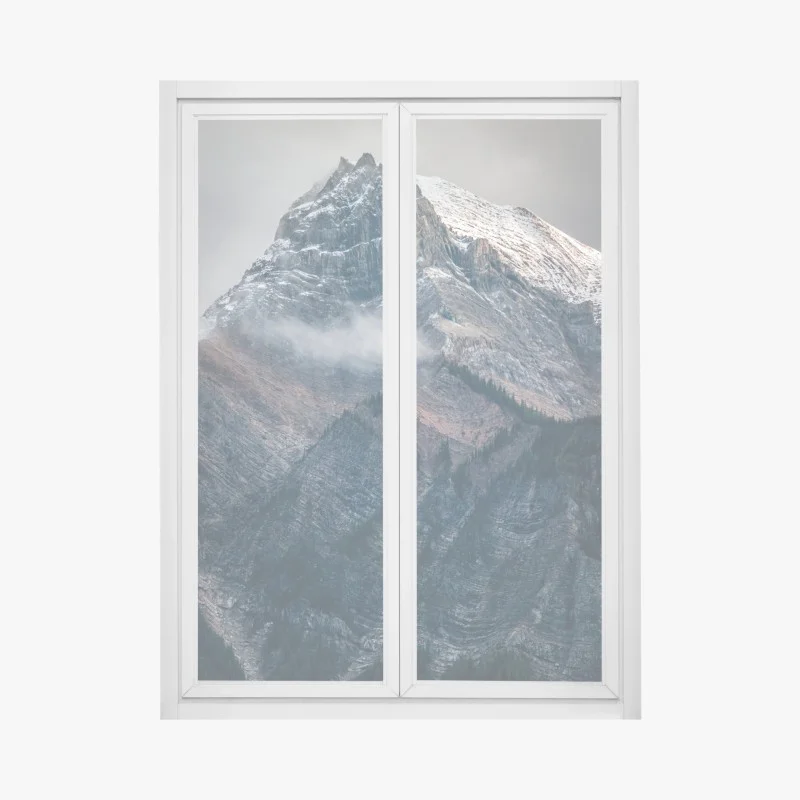 Pegatina para ventana cumbre nevada y texturas rocosas