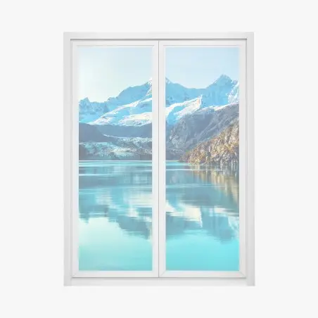 Pegatina para ventana majestad glaciar: paisaje de montaña y lago turquesa – Pixers®