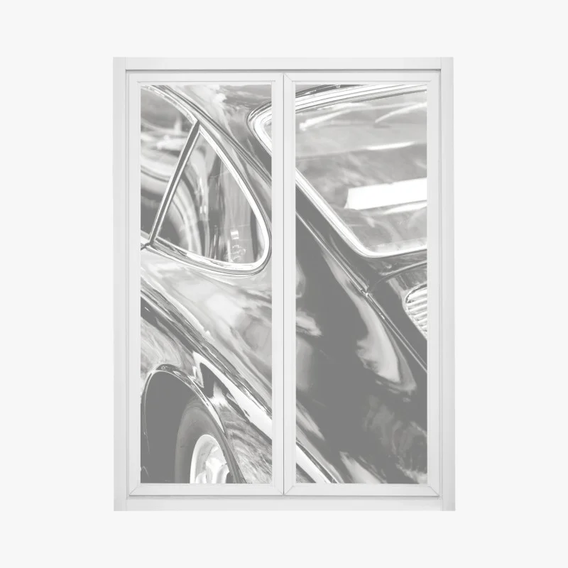 Pegatina para ventana detalle elegante de un coche clásico en blanco y negro