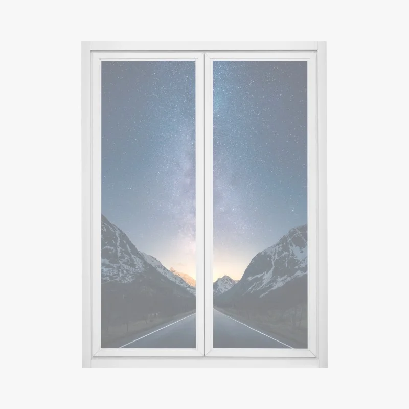 Pegatina para ventana camino hacia la Vía Láctea en valle montañoso