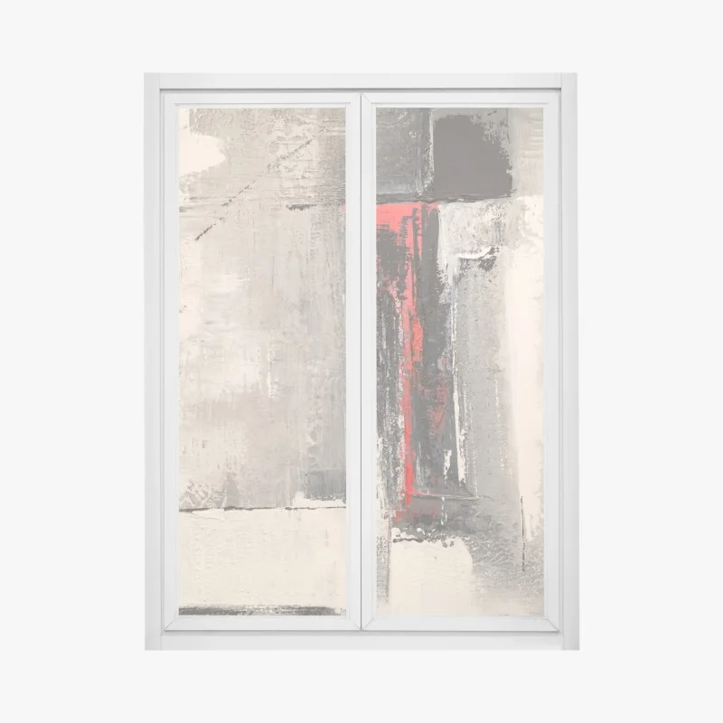 Pegatina para ventana composición abstracta en tonos grises con acento rojo