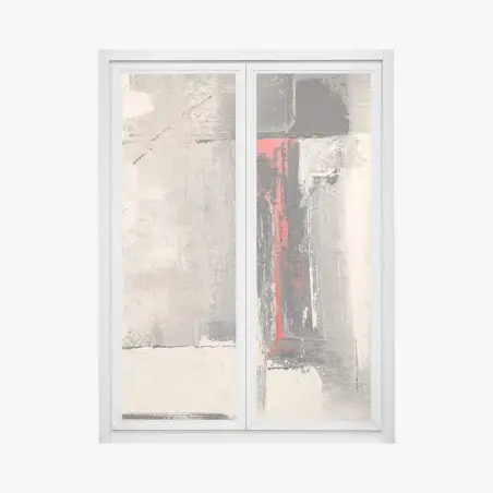 Pegatina para ventana composición abstracta en tonos grises con acento rojo – Pixers®