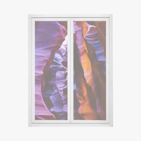 Pegatina para ventana paisaje abstracto del cañón en tonos púrpura y naranja – Pixers®