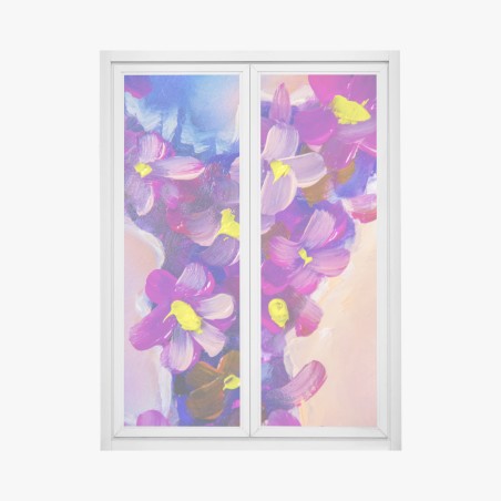 Pegatina para ventana flores violetas en óleo con pinceladas expresivas – Pixers®