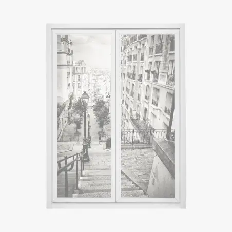 Pegatina para ventana escaleras empedradas en blanco y negro – Pixers®