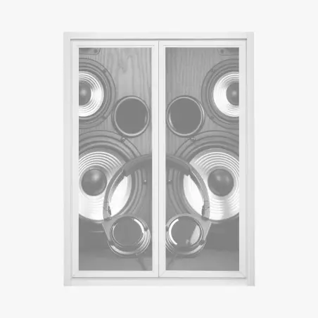Pegatina para ventana auriculares frente a altavoces en blanco y negro – Pixers®