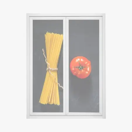 Pegatina para ventana bodegón de espaguetis y tomate sobre fondo oscuro – Pixers®
