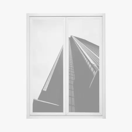 Pegatina para ventana perspectiva urbana: rascacielos en blanco y negro – Pixers®