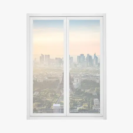Pegatina para ventana panorámica de la Torre Eiffel al atardecer – Pixers®