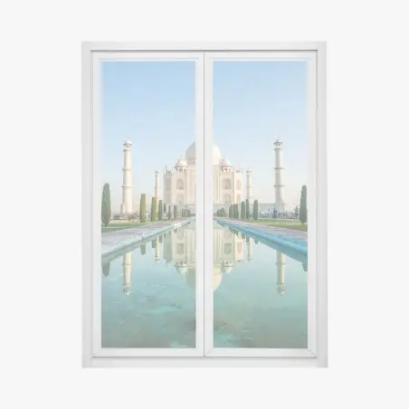 Pegatina para ventana reflejo sereno del Taj Mahal al amanecer – Pixers®