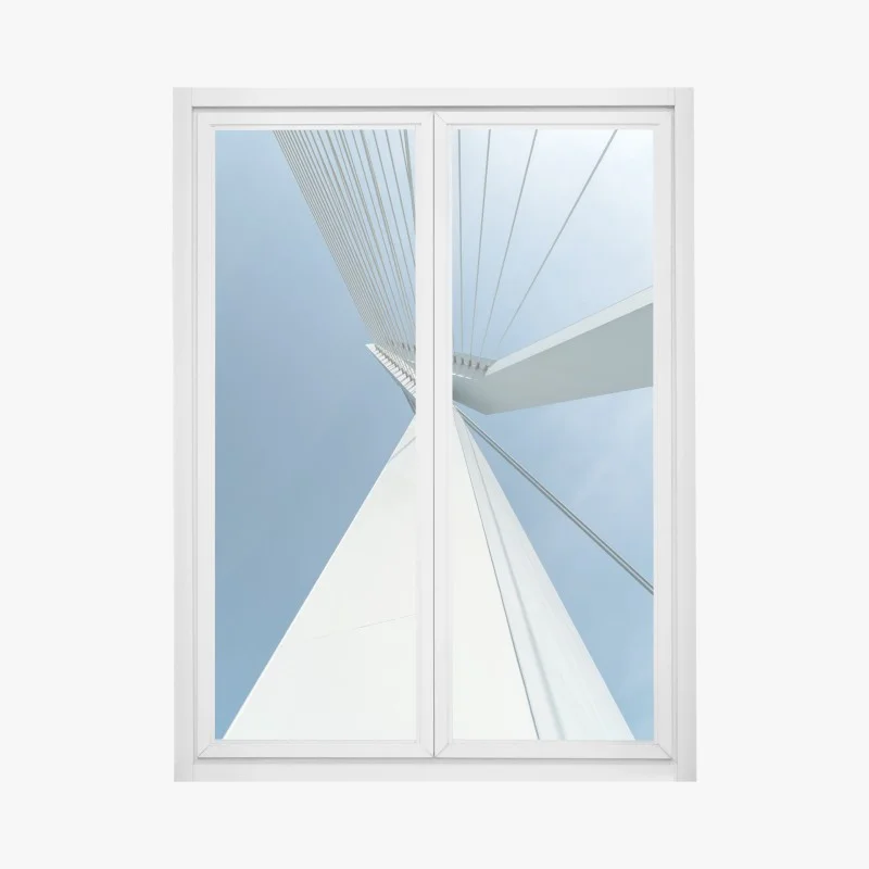 Pegatina para ventana líneas arquitectónicas del puente sobre cielo azul