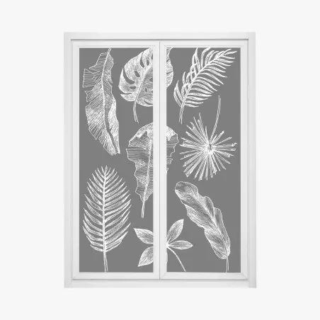 Pegatina para ventana ilustración de hojas tropicales en blanco y negro – Pixers®