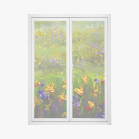 Pegatina para ventana prado de flores al óleo: paisaje impresionista vibrante – Pixers®