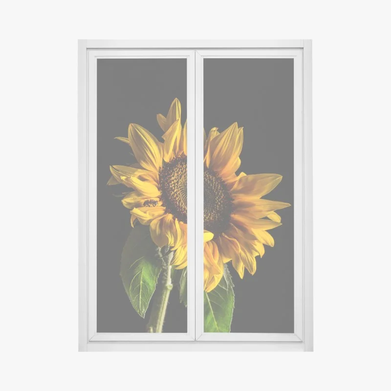 Pegatina para ventana girasol dorado en contraste sobre fondo negro