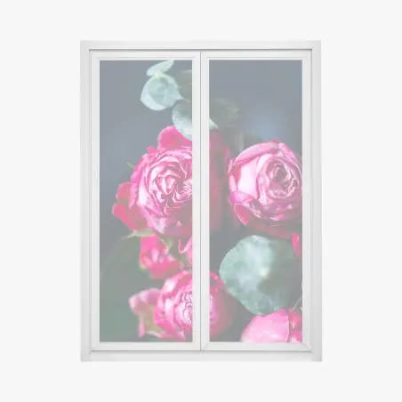 Pegatina para ventana ramo de rosas rosa intenso sobre fondo azul – Pixers®