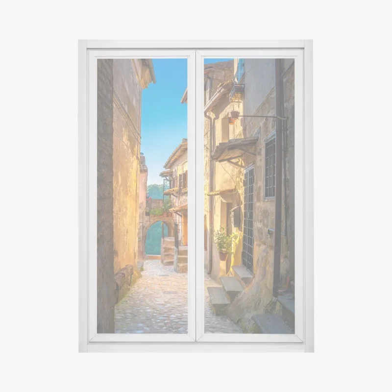 Pegatina para ventana callejón en la Toscana al atardecer