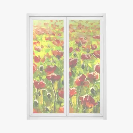 Pegatina para ventana campo de amapolas al atardecer – Pixers®