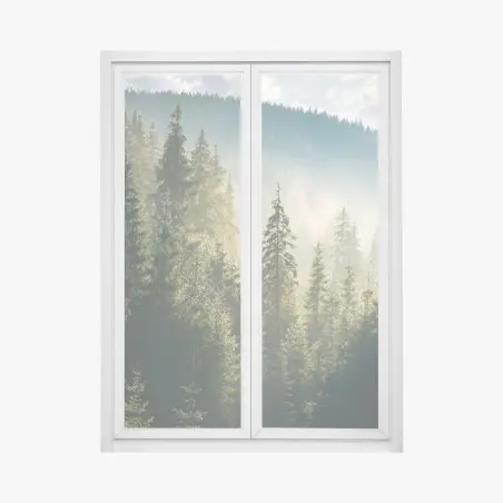 Pegatina para ventana bosque de abetos en la niebla matutina – Pixers®