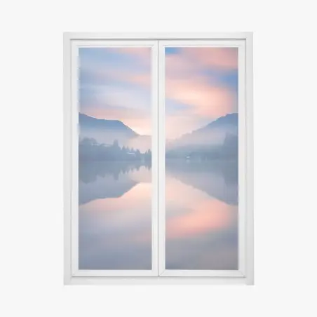 Pegatina para ventana amanecer brumoso en el lago – Pixers®