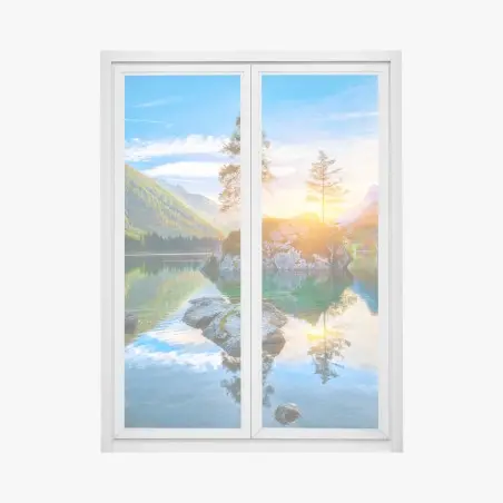Pegatina para ventana puesta de sol otoñal en Hintersee, Alpes de Baviera – Pixers®