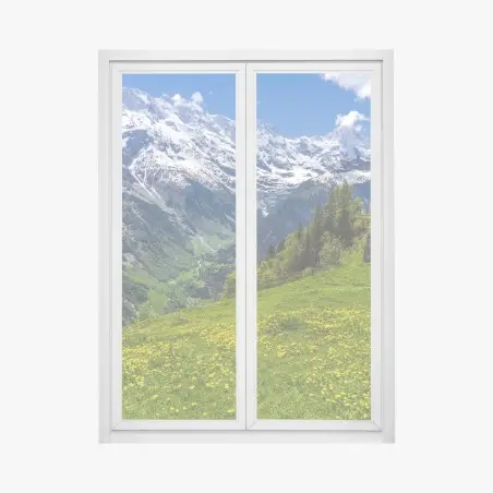 Pegatina para ventana pradera alpina con flores y montañas nevadas – Pixers®