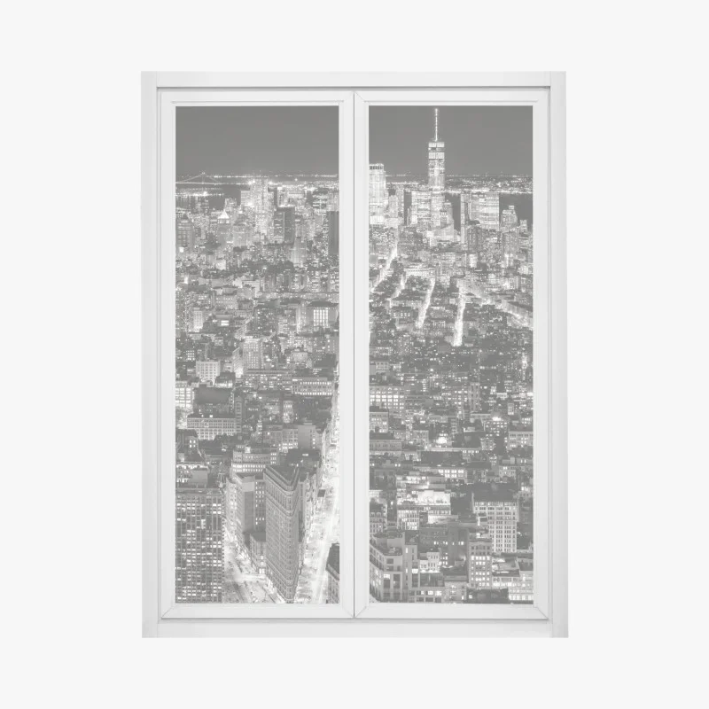 Pegatina para ventana panorama nocturno de Nueva York en blanco y negro