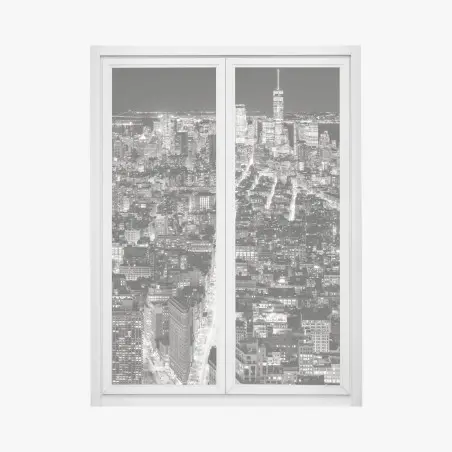 Pegatina para ventana panorama nocturno de Nueva York en blanco y negro – Pixers®
