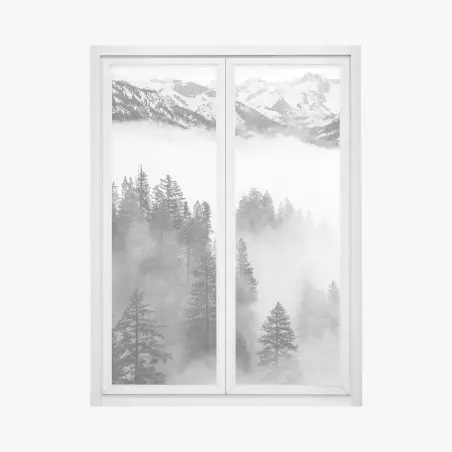 Pegatina para ventana niebla entre secuoyas en Giant Forest, Sierra Nevada – Pixers®
