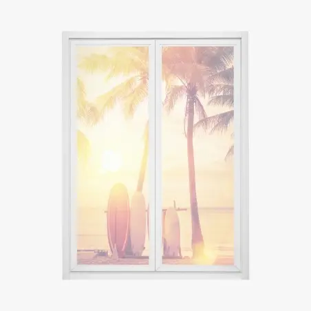 Pegatina para ventana atardecer tropical con tablas de surf – Pixers®