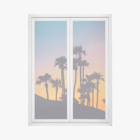 Pegatina para ventana palmeras en silueta sobre cielo degradado al atardecer – Pixers®
