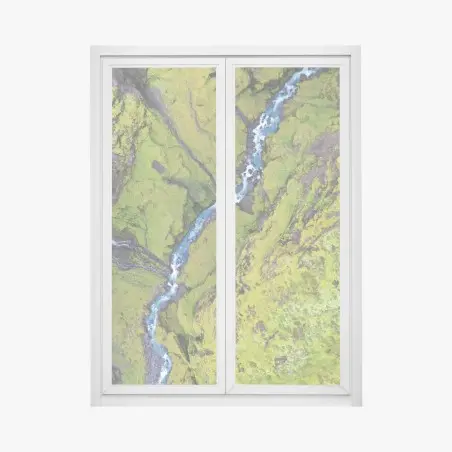 Pegatina para ventana corriente azul entre musgo – Pixers®