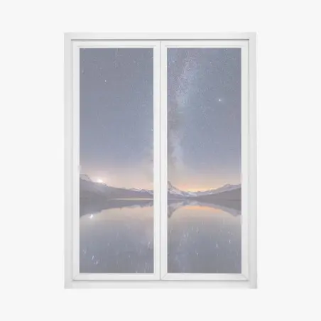 Pegatina para ventana cielo estrellado sobre montaña reflejada – Pixers®