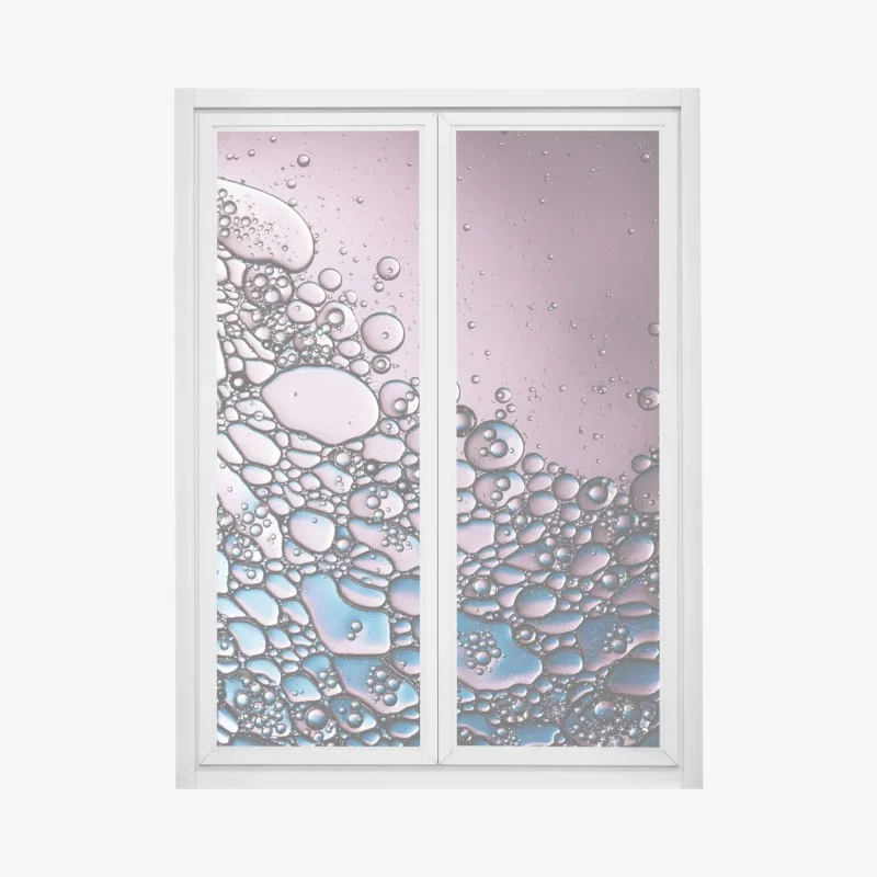 Pegatina para ventana composición de burbujas en tonos rosa y azul