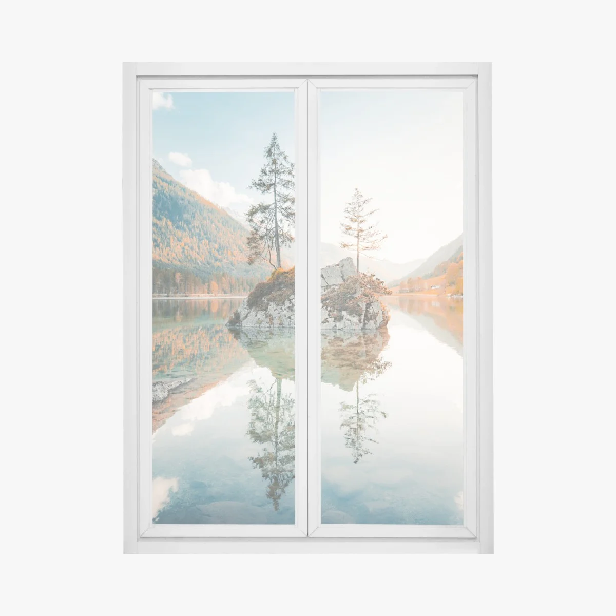 Pegatina para ventana isla rocosa reflejada en Lago Hintersee, Baviera – Pixers® Pegatina para ventana isla rocosa reflejada en Lago Hintersee, Baviera – Pixers®