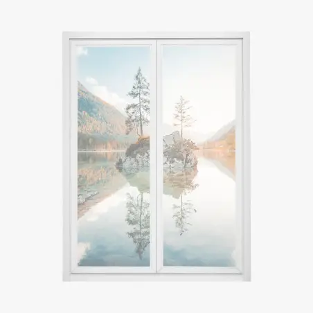 Pegatina para ventana isla rocosa reflejada en Lago Hintersee, Baviera – Pixers®