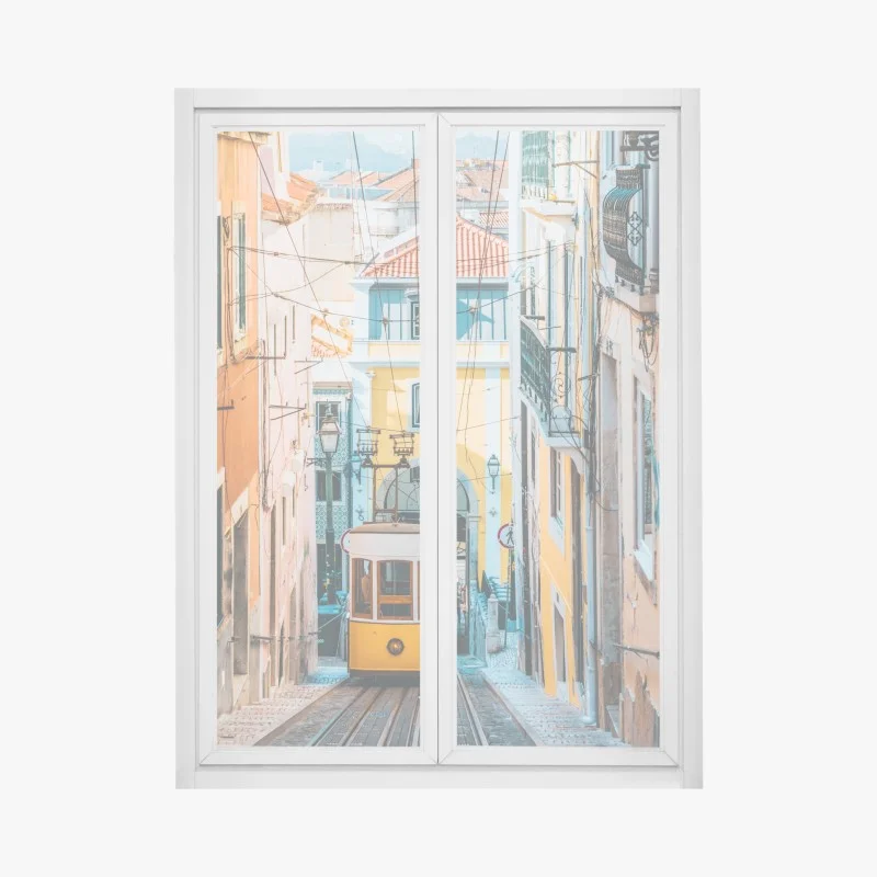 Pegatina para ventana tranvía amarillo en Lisboa