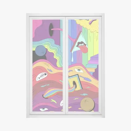Pegatina para ventana ondas psicodélicas y formas surrealistas – Pixers®