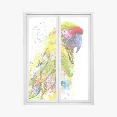 Pegatina para ventana loro tropical en acuarela vibrante – Pixers®