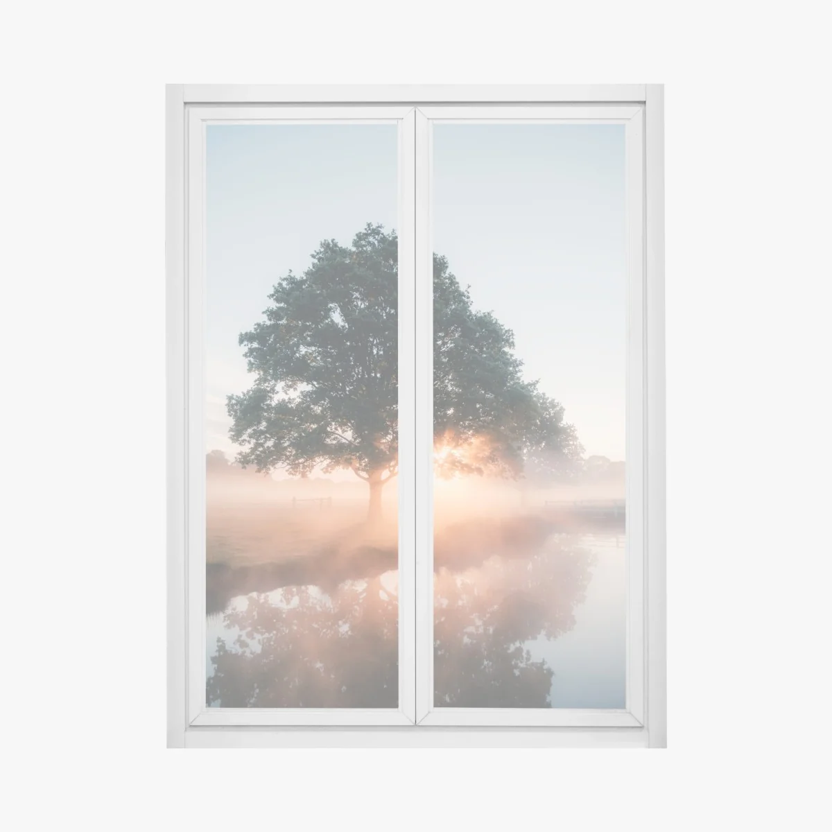 Pegatina para ventana árbol al amanecer con reflejo en lago – Pixers® Pegatina para ventana árbol al amanecer con reflejo en lago – Pixers®