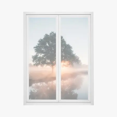 Pegatina para ventana árbol al amanecer con reflejo en lago – Pixers®