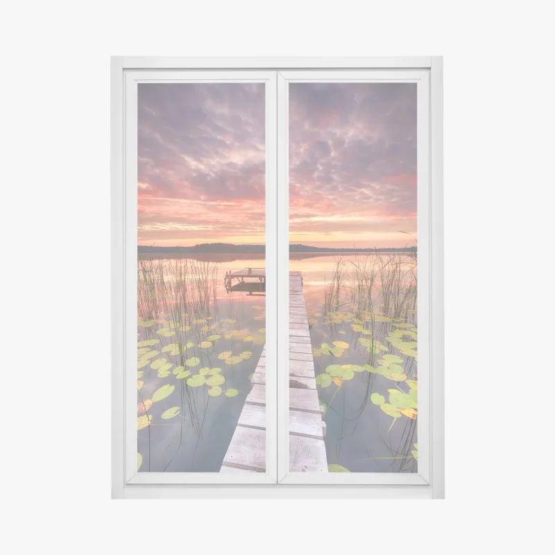 Pegatina para ventana amanecer en el muelle del lago