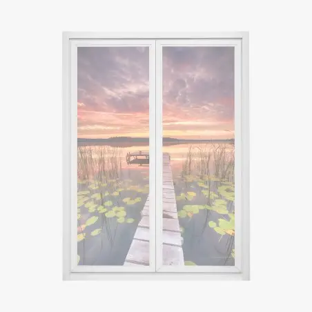 Pegatina para ventana amanecer en el muelle del lago – Pixers®