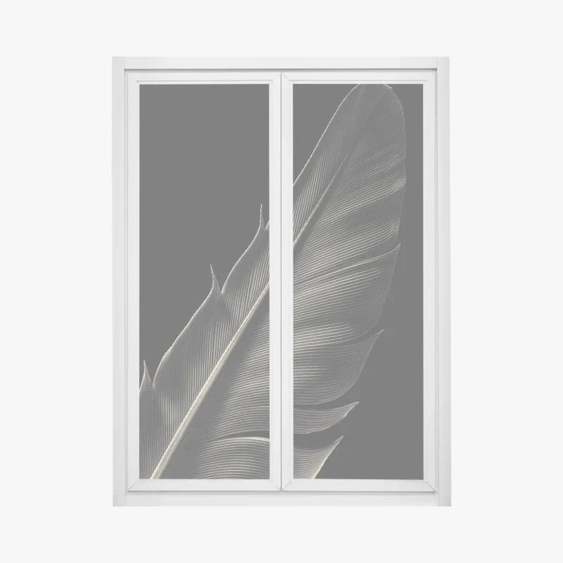 Pegatina para ventana pluma en blanco y negro: detalle minimalista