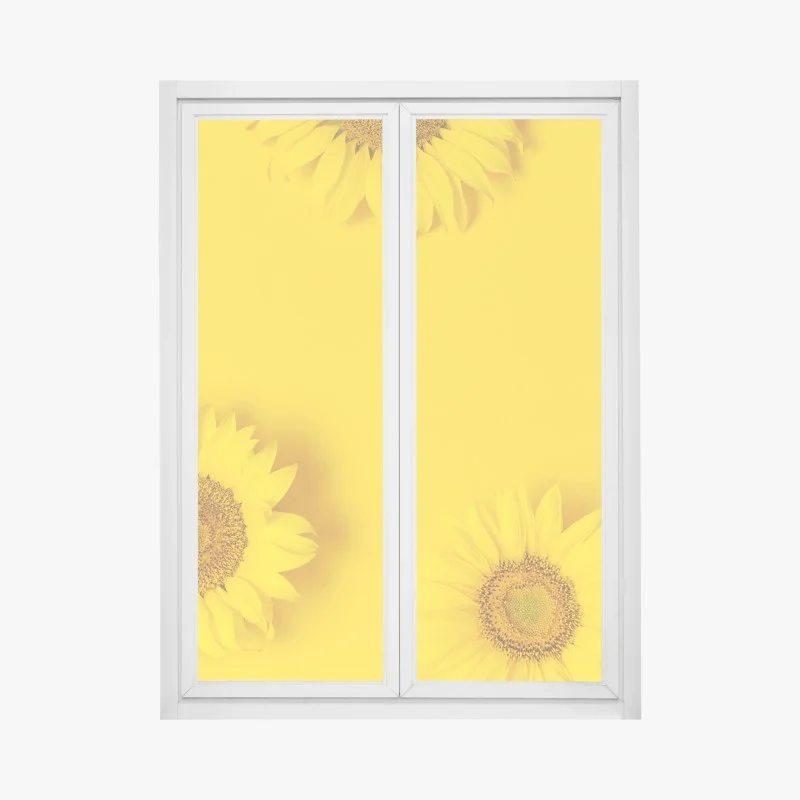 Pegatina para ventana girasoles sobre fondo amarillo vibrante