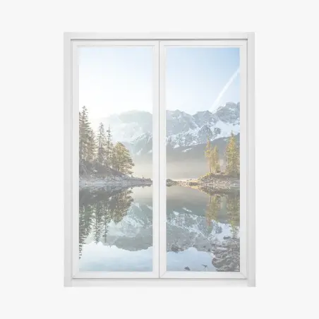 Pegatina para ventana reflejos en lago de montaña al amanecer – Pixers®