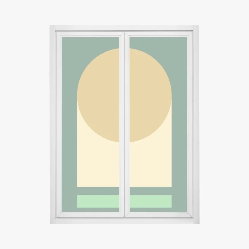 Pegatina para ventana composición geométrica en tonos verdes y dorados