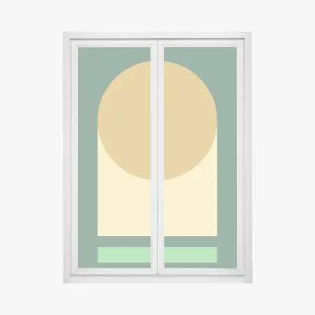 Pegatina para ventana composición geométrica en tonos verdes y dorados – Pixers®